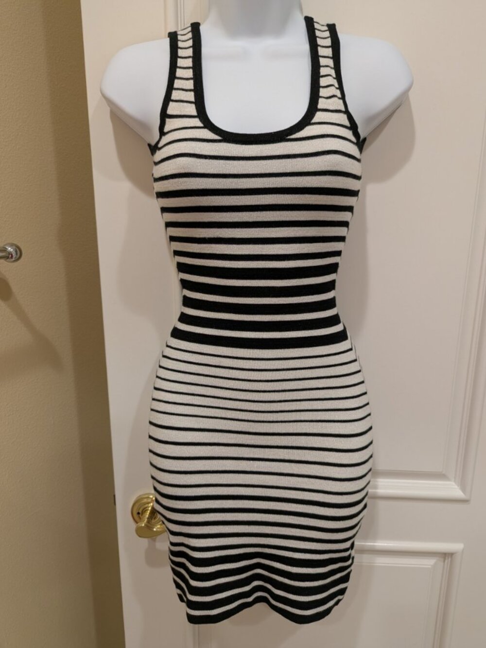 Guess by Marciano Striped Bodycon Mini Dress Party Clubbing Black White Silver